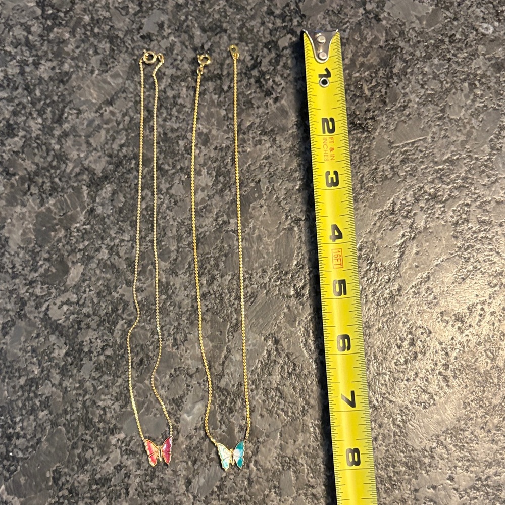 Elegant Gold Butterfly Pendant Necklace Set of 2